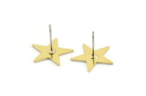 Brass Star Earring, 10 Raw Brass Star Shaped Stud Earrings (14x15x0.80mm) A3701