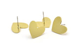 Brass Heart Earring, 8 Raw Brass Heart Stud Earrings (15x13x1mm) A6545 A3729