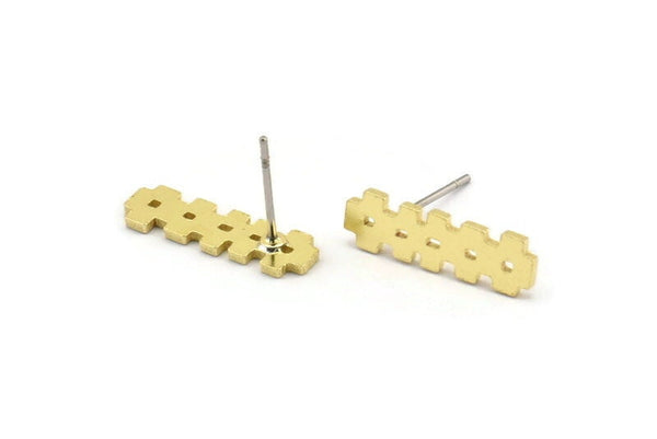 Earring Studs, 10 Raw Brass - Ethnic Motif Shaped Stud Earrings - Brass Earrings - Earrings (18x5x1mm) A3759