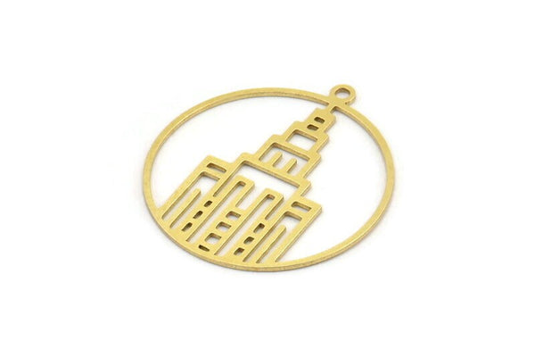 Brass Tower Charm, 10 Raw Brass Towers Charms With 1 Loop, Earrings, findings (31x28x0.60mm) A3999