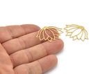 Brass Flower Charm, 10 Raw Brass Lotus Flower Charms With 1 Hole, Findings (34x23x0.60mm) A3959