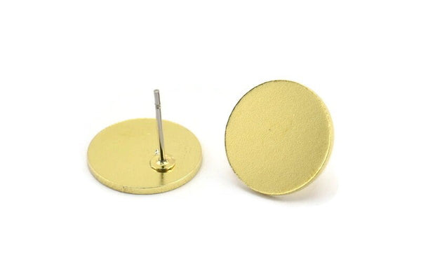 Brass Round Earring, 8 Raw Brass Round Shaped Stud Earrings (14x1mm) A2113 A3977