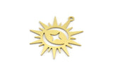 Brass Sun Charm, 10 Raw Brass Crescent Moon And Star Patterned Sun Shape Charms With 1 Loop, Charm Pendants (30x28x0.60mm) A3991