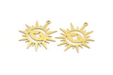 Brass Sun Charm, 10 Raw Brass Crescent Moon And Star Patterned Sun Shape Charms With 1 Loop, Charm Pendants (30x28x0.60mm) A3991