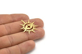 Brass Sun Charm, 10 Raw Brass Crescent Moon And Star Patterned Sun Shape Charms With 1 Loop, Charm Pendants (30x28x0.60mm) A3991
