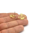 Pirinç Çiçek Küpe, 8 Ham Pirinç Çiçek Şeklinde Küpe (16x18x1mm) A3805