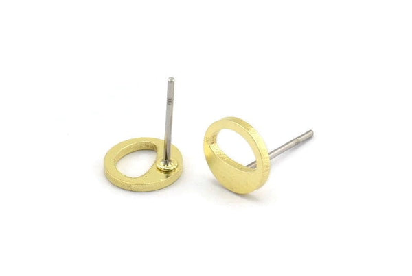 Brass Round Earring, 12 Raw Brass Tiny Round Shaped Stud Earrings (8x1mm) A3786