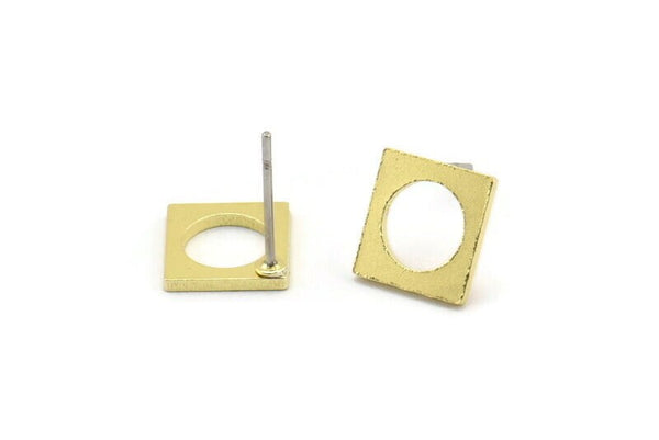 Brass Square Earring, 12 Raw Brass Square Shaped Stud Earrings (12x9x1mm) A3794