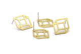 Brass Cube Earring, 6 Raw Brass Cube Stud Earrings (24x18x1mm) A3802