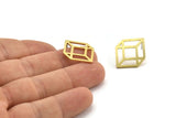 Brass Cube Earring, 6 Raw Brass Cube Stud Earrings (24x18x1mm) A3802