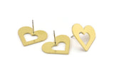 Brass Heart Earring, 6 Raw Brass Heart Shaped Stud Earrings (18x20x1mm) A3792
