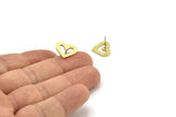 Brass Heart Earring, 8 Raw Brass Heart Shaped Stud Earrings (14x12x1mm) A3800