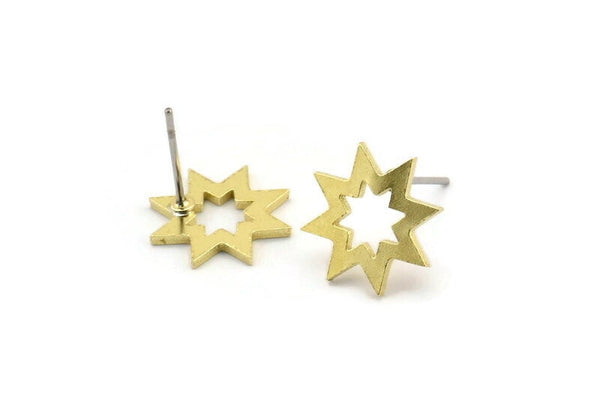 Brass Star Earring, 12 Raw Brass Star Stud Earrings (13x12x1mm) A3798