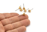 Gold Stud Earring, 4 Gold Plated Brass 4 Claw Stud Earrings, CZ Pave Earrings, Round Zircon Stud Earrings (5mm) SY0352