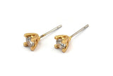 Gold Stud Earring, 4 Gold Plated Brass 4 Claw Stud Earrings, CZ Pave Earrings, Round Zircon Stud Earrings (5mm) SY0350