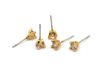 Gold Stud Earring, 4 Gold Plated Brass 4 Claw Stud Earrings, CZ Pave Earrings, Round Zircon Stud Earrings (5mm) SY0350