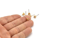 Gold Stud Earring, 4 Gold Plated Brass 4 Claw Stud Earrings, CZ Pave Earrings, Round Zircon Stud Earrings (5mm) SY0350