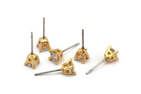 Gold Stud Earring, 4 Gold Plated Brass 4 Claw Stud Earrings, CZ Pave Earrings, Round Zircon Stud Earrings (5mm) SY0161