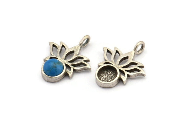 Gümüş Çiçek Tılsımı, 1 Halkalı 4 Antik Gümüş Kaplama Pirinç Lotus Çiçeği Tılsımı - Ped Boyutu 6 mm (21x17 mm) N2074 H1512