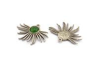 Silver Sun Charm, 2 Antique Silver Plated Brass Sunshine Charm Pendants With 1 Loop, Earrings - Pad Size 8mm (33x25mm) N0753 H0915