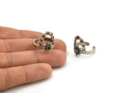 Silver Ring Settings, Antique Silver Plated Brass Moon Phases Shaped Ring With 1 Stone Setting - Pad Size 3mm N0571 H1600
