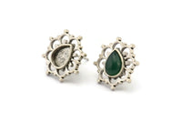 Gümüş Çiçek Küpe, 4 Antik Gümüş Kaplama Pirinç Çiçek Küpe - Ped Boyutu 6x8mm (16x18mm) N2088 H1433
