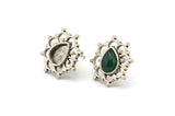 Gümüş Çiçek Küpe, 4 Antik Gümüş Kaplama Pirinç Çiçek Küpe - Ped Boyutu 6x8mm (16x18mm) N2088 H1433