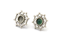 Gümüş Çiçek Küpe, 4 Antik Gümüş Kaplama Pirinç Çiçek Küpe - Ped Boyutu 6 mm (16x18 mm) N2087 H1421
