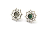 Gümüş Çiçek Küpe, 4 Antik Gümüş Kaplama Pirinç Çiçek Küpe - Ped Boyutu 6 mm (16x18 mm) N2087 H1421