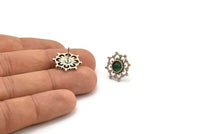 Gümüş Çiçek Küpe, 4 Antik Gümüş Kaplama Pirinç Çiçek Küpe - Ped Boyutu 6 mm (16x18 mm) N2087 H1421