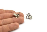 Gümüş Çiçek Küpe, 4 Antik Gümüş Kaplama Pirinç Lotus Çiçeği Küpe, 1 Yuvarlak Şekilli Taş - 6 mm Ped Boyutu N2085 H1423