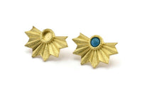 Brass Badge Earring, 2 Raw Brass Rosette Stud Earrings - Pad Size 6mm (33x21mm) N0777