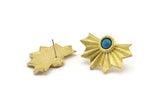 Brass Badge Earring, 2 Raw Brass Rosette Stud Earrings - Pad Size 6mm (33x21mm) N0777