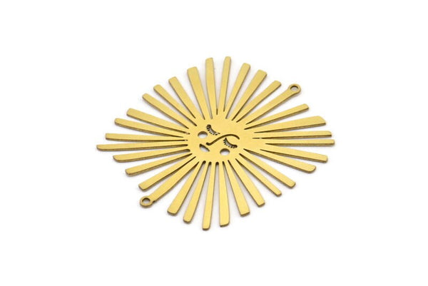 Brass Sun Charm, 2 Raw Brass Sun Charms With 2 Loops, Findings (46x42x0.60mm) A3245