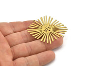 Brass Sun Charm, 2 Raw Brass Sun Charms With 2 Loops, Findings (46x42x0.60mm) A3245