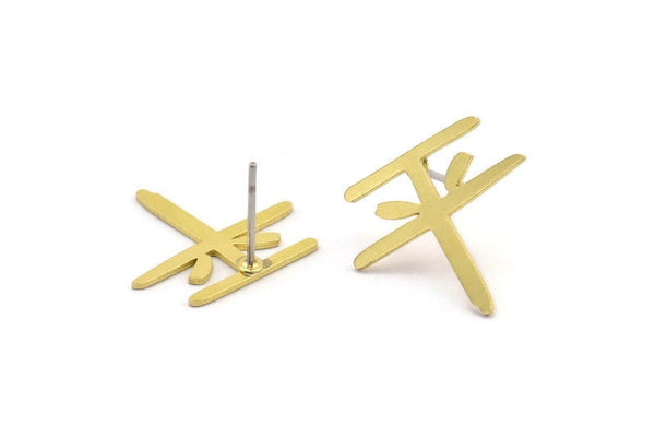 Earring Studs, 10 Raw Brass - Ethnic Motif Shaped Stud Earrings - Brass Earrings - Earrings (16x18x0.60mm) A3960