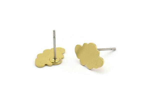 Earring Studs, 12 Raw Brass - Cloud Shaped Stud Earrings - Brass Earrings - Earrings (8x12x0.60mm) A3993