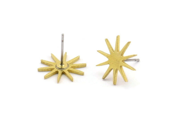 Brass Star Earring, 10 Raw Brass Star Shaped Stud Earrings (14x13x1mm) A4004