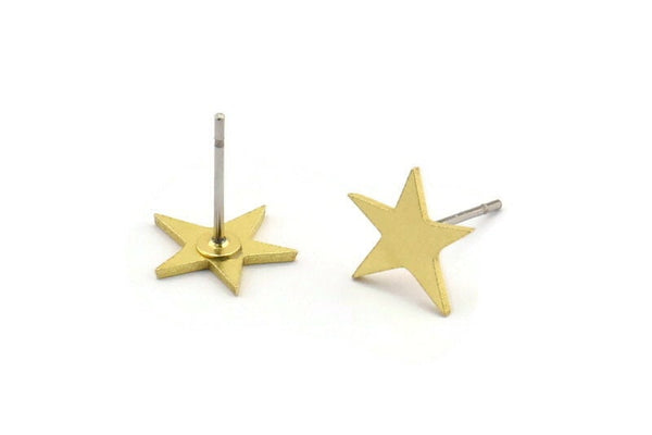 Brass Star Earring, 12 Raw Brass Star Shaped Stud Earrings (9x10x0.80mm) A4005