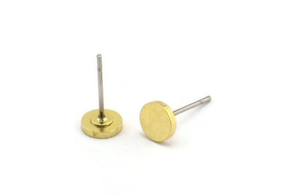 Pirinç Yuvarlak Küpe, 12 Ham Pirinç Küçük Yuvarlak Şekilli Küpe (6x1mm) A3966