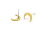Brass Moon Earring, 12 Raw Brass Crescent Moon Shaped Stud Earrings (9x3x0.80mm) A4011