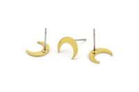 Brass Moon Earring, 12 Raw Brass Crescent Moon Shaped Stud Earrings (9x3x0.80mm) A4011