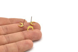 Brass Moon Earring, 12 Raw Brass Crescent Moon Shaped Stud Earrings (9x3x0.80mm) A4011