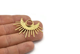 Moon and Sun, 2 Raw Brass Crescent Moon and Semi Sun Ethnic Pendants With 2 Loops and 11mm Pad, Findings, Charms (47x33x1.2mm) BS 1952