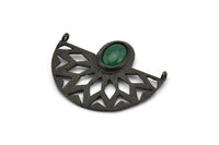 Ethnic Pendant with Stone Settings, 2 Oxidized Brass Black Semi Circle Pendants with 2 Loops and 1 Pad Setting (36x28x3.2x1mm) BS 1917 S350