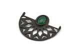 Ethnic Pendant with Stone Settings, 2 Oxidized Brass Black Semi Circle Pendants with 2 Loops and 1 Pad Setting (36x28x3.2x1mm) BS 1917 S350