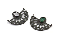 Ethnic Pendant with Stone Settings, 2 Oxidized Brass Black Semi Circle Pendants with 2 Loops and 1 Pad Setting (36x28x3.2x1mm) BS 1917 S350