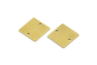 Brass Square Charm, 12 Raw Brass Square Charms With 2 Holes, Connectors (14x0.80mm) A4033