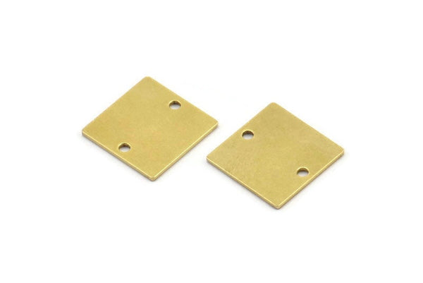 Brass Square Charm, 12 Raw Brass Square Charms With 2 Holes, Connectors (14x0.80mm) A4033