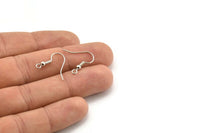 Silver Earring Hooks,100 Nickel Silver Tone Brass Ear Wires Earring Findings (20mm) Brs 193 A0920